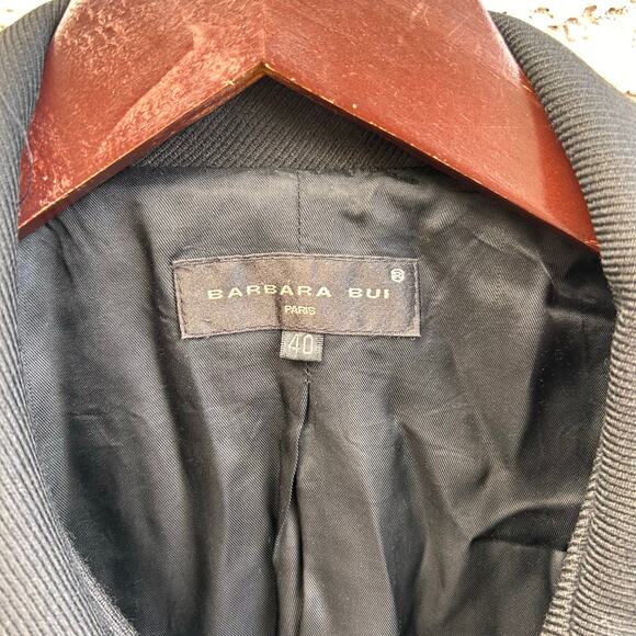 Barbara Bui Black Wool Coat With Leather Trim Women’s Size 40 (US 8) - Picture 3 of 4
